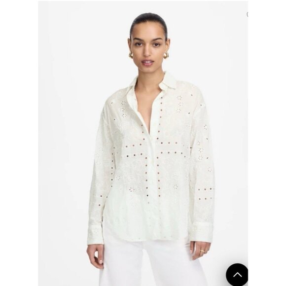 Madewell $148 Embroidered Oversized Button-Up Shirt Blouse White Size S #NU457 - Picture 1 of 15